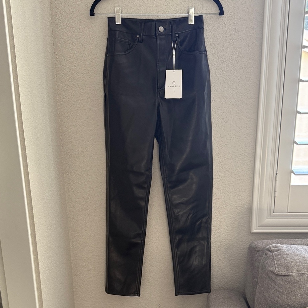 Anine Bing High Rise Black Leather Pants